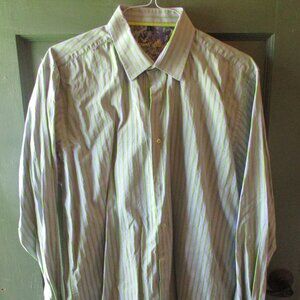Visconti Black Neon Green, White & Blue Striped Long Sleeved Dress Shirt Sz. XL